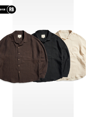 NOSALIGIA 春夏新品汉麻亚麻混纺一体袖衬衫男RADIANCE-Blue