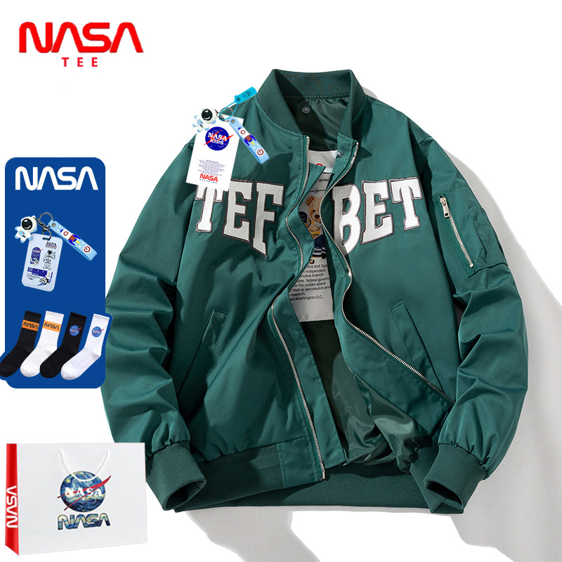 NASA联名棒球服外套男秋季潮牌夹克新款高街宽松复古情侣学生上衣