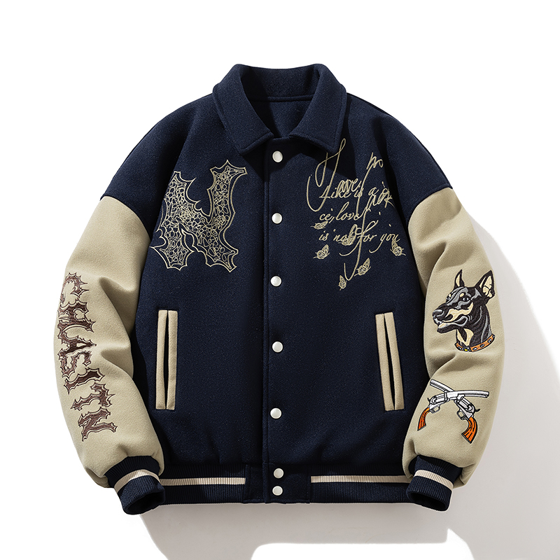 呢料棒球服外套加厚棉衣重工刺绣高级感秋冬新款美式飞行员夹克男