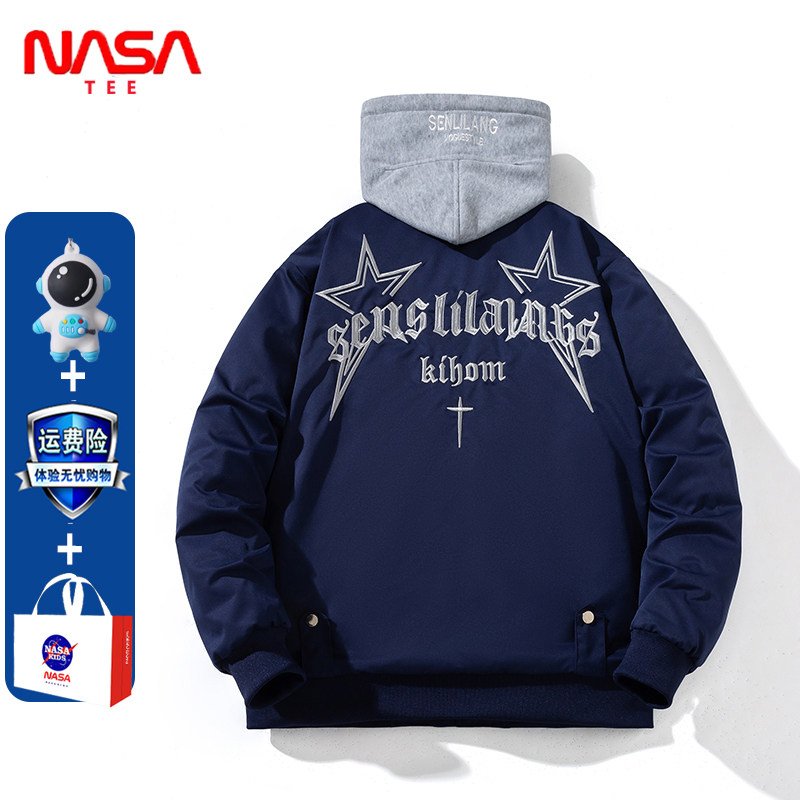 秋冬新款加厚NASA联名棒球服棉服潮流男女情侣学生飞行员夹克棉衣