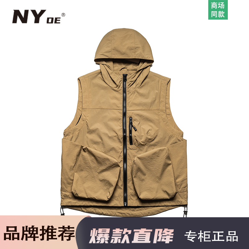 NY oe官方国潮新款马甲男女夏季户外徒步连帽背心机能风工装外套