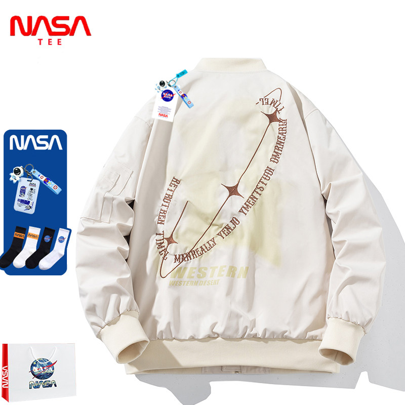 NASA飞行员机车夹克秋冬外套男女情侣棒球服2023新款ins潮牌学生