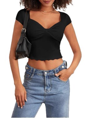 Tailored and fashionable ruffled T-shirt修身时尚荷叶边T恤女