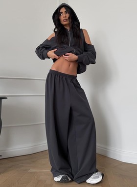 Hooded sweatshirt loose pants set长袖连帽卫衣宽松长裤套装女