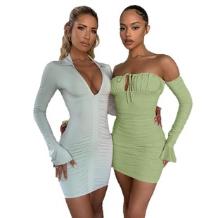 collar hip chest and skirt一字领包臀裙 wrapped One