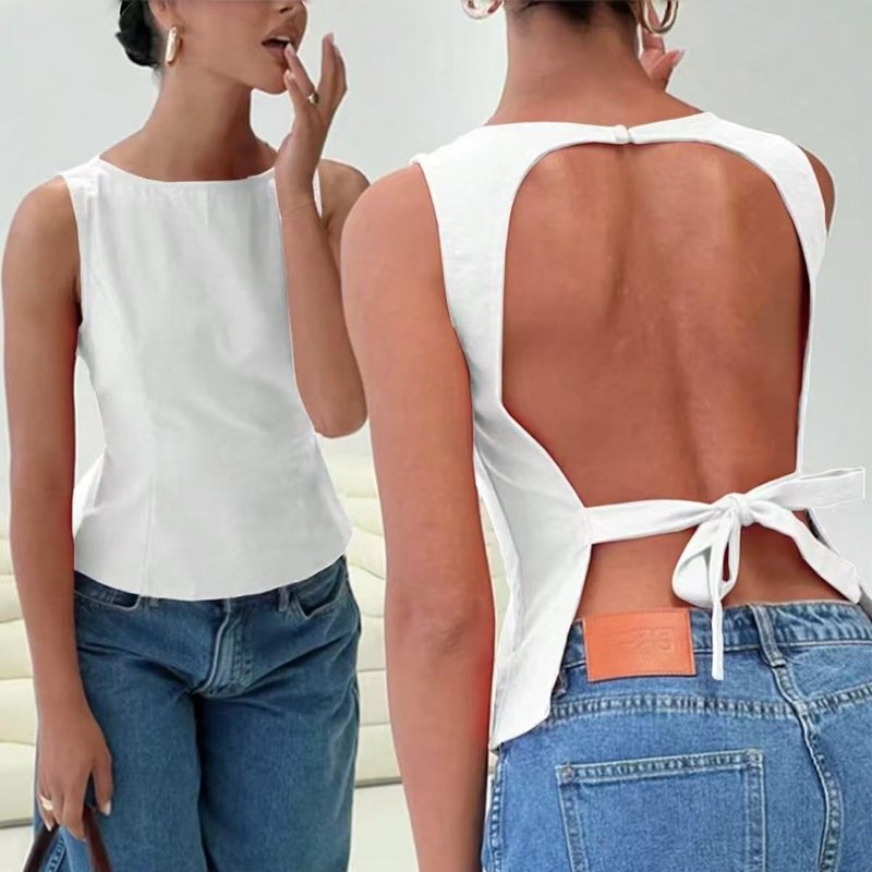 Backless strap camisole sleeveless top露背绑带吊带无袖上衣女