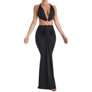 lace deep dress镂空系带露背深V连衣裙女 backless Hollow