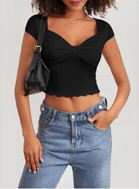 Tailored and fashionable ruffled T-shirt修身时尚荷叶边T恤女