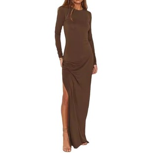 backless hip round split skirt露背圆领开叉包臀裙女 neck Sexy