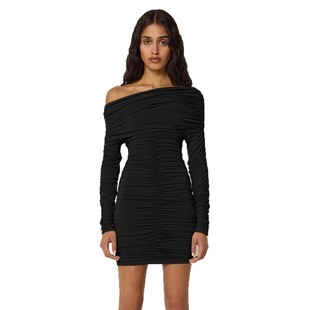 pleated Sexy strapless neck dress性感一字领抹胸连衣裙女 one