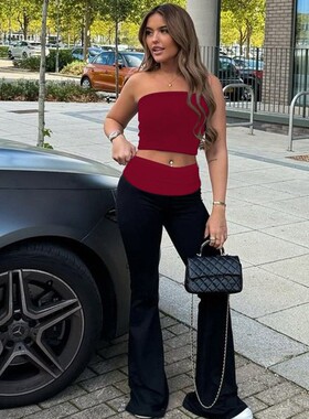 Color blocking splicing sexy slim fit set撞色拼接修身套装女