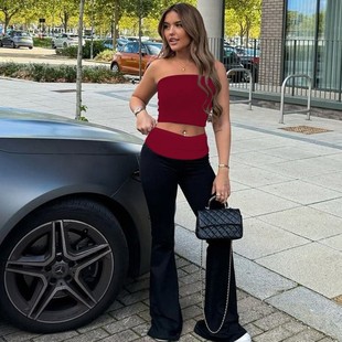 sexy slim fit Color 套装 splicing set撞色拼接修身 女 blocking