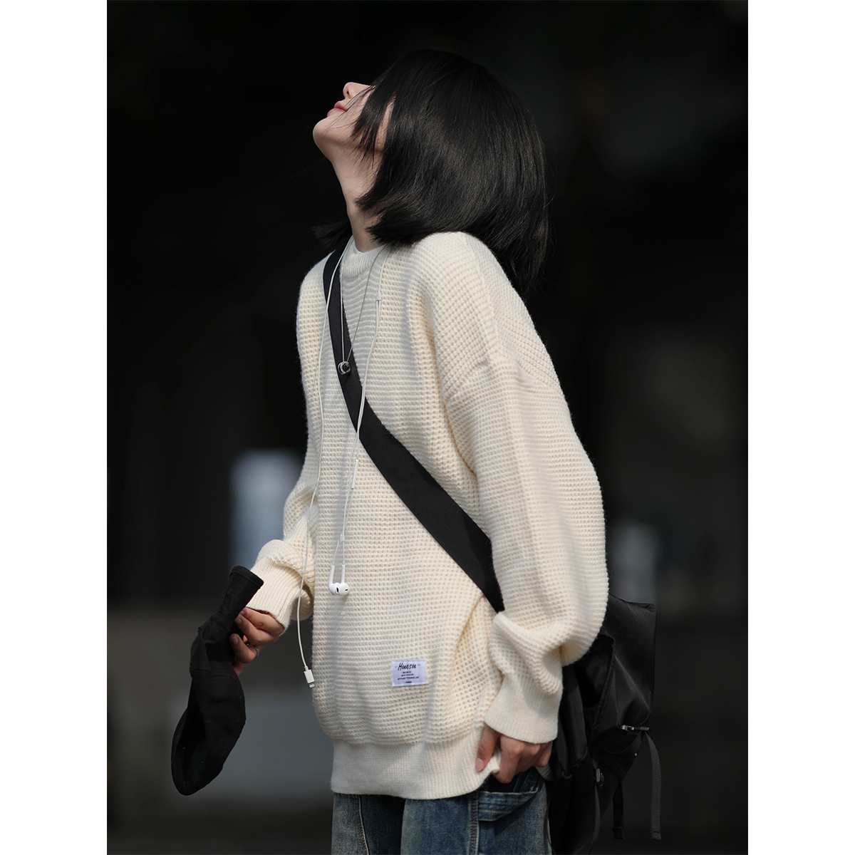 日系宽松版型棉质圆领潮毛衣