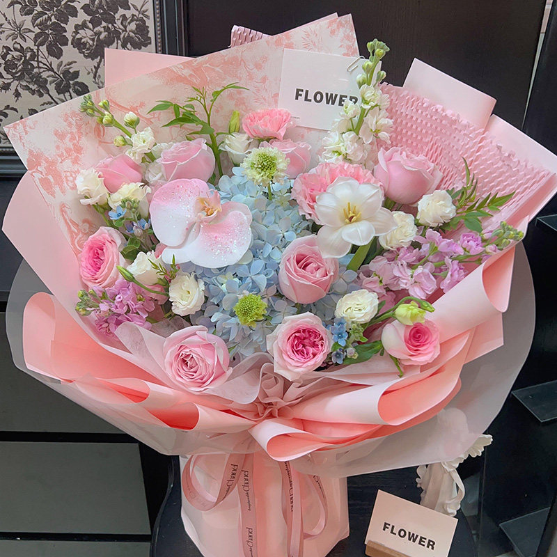 绣球玫瑰送女友生日花束广州北京上海深圳杭州鲜花速递同城配送店