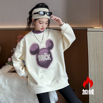 儿童女童卫衣加绒一体绒2025秋冬新款洋气中大童双领无帽冬季