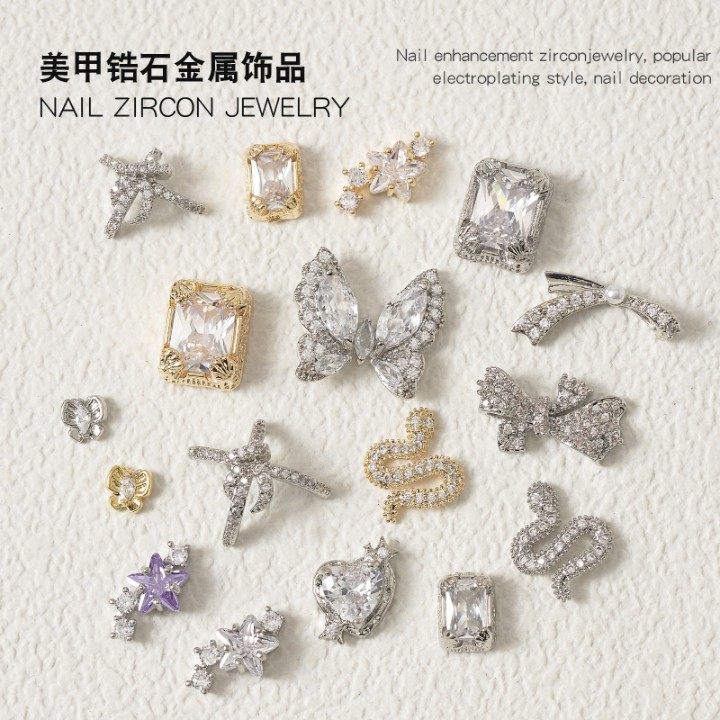 蝴蝶结锆石镶嵌方糖金属指甲贴钻