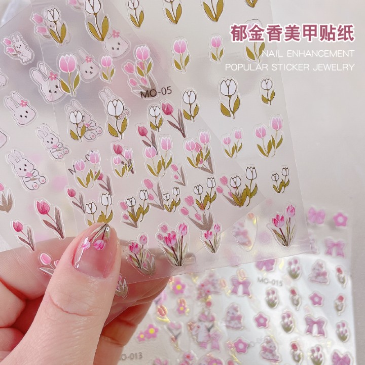 浮雕美甲郁金香小白兔贴纸饰品