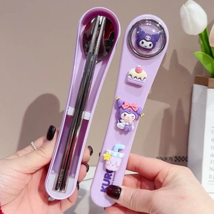 酷乐米餐具筷子勺子套装酷洛米304不锈钢学生盒装上学专用幼儿园