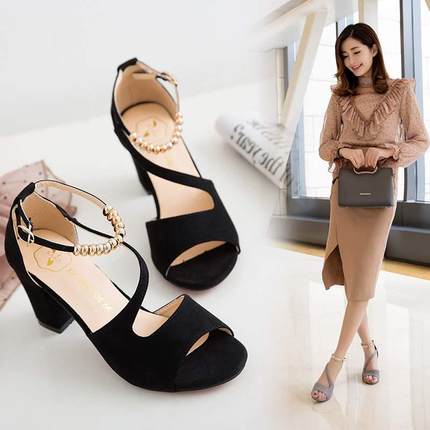 夏季高跟凉鞋一字扣女鞋 Summer High Heels Sandals Women shoes