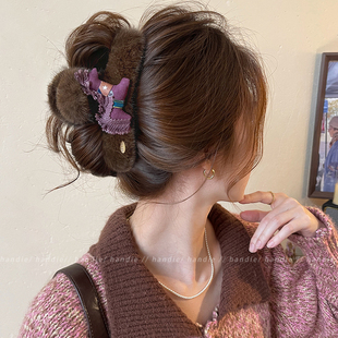 马上来财~毛绒头发抓夹女2025新大号发量大高级感鲨鱼夹发夹头饰