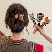 萌趣可爱猫咪扭扭夹2026新款 高级感后脑勺一字抓夹盘发大号发量多
