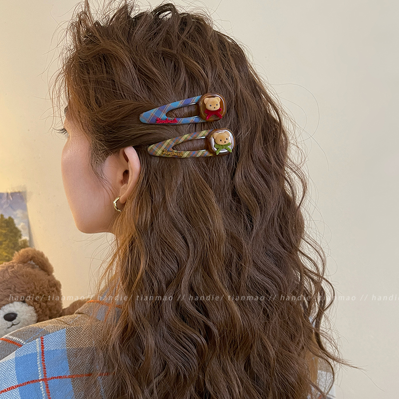 格纹小熊发夹~少女心爆棚！
