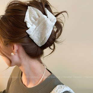 韩系蕾丝三角抓夹女高级感2025新款大号发量大发夹女后脑勺鲨鱼夹