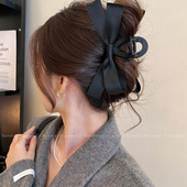 黑色蝴蝶结抓夹女大号发量大2025新款 高级感后脑勺鲨鱼夹盘发头饰