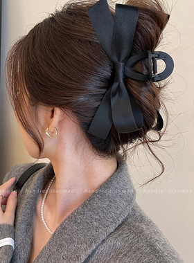 黑色蝴蝶结抓夹女大号发量大2026新款高级感后脑勺鲨鱼夹盘发头饰