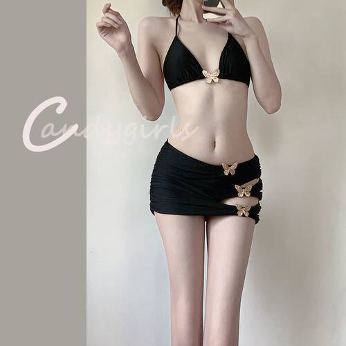 Candygirls泰国小众海岛泳衣女款2025新比基尼黑色高级感小胸温泉