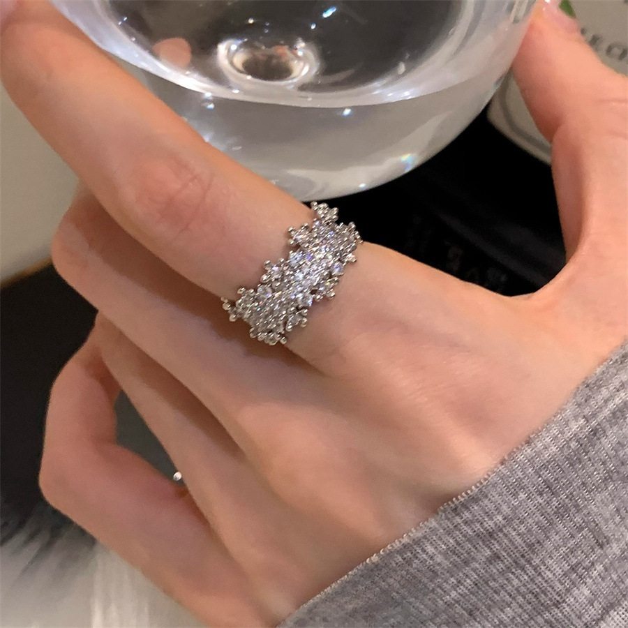 轻奢超闪满天星满锆石戒指女小众高级设计感食指戒开口可调节指环