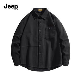 Jeep吉普2025春季 襯衫 男士 休閑寬松百搭簡約翻領純棉水洗襯衣 新款