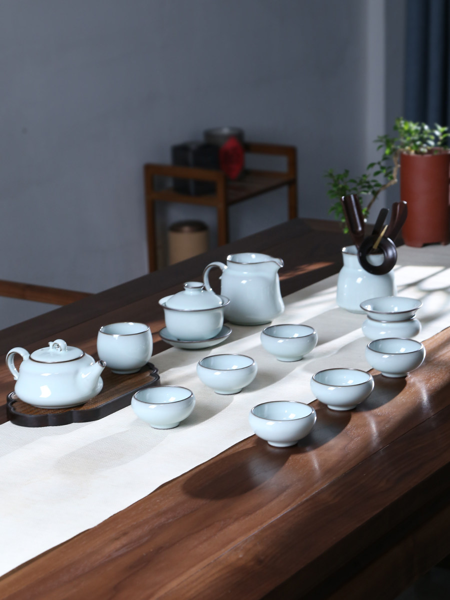 哥窑铁胎青瓷茶具陶瓷功夫手工套装家用客厅简约茶壶盖碗泡茶送礼