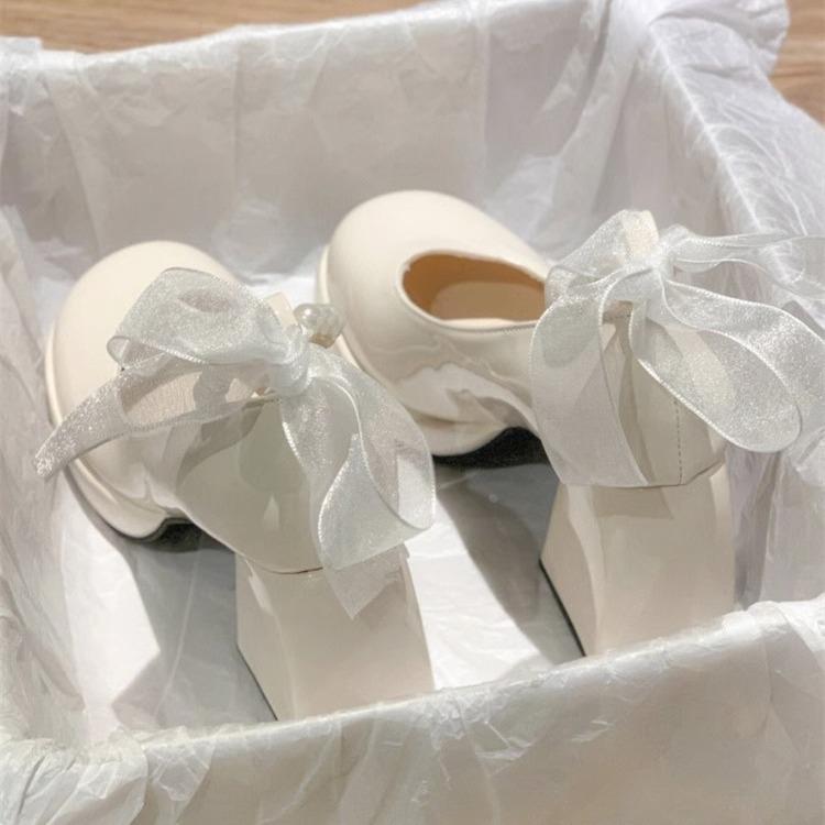 高跟鞋女粗跟2025年新款春季蝴蝶结温柔仙女风法式玛丽珍单鞋定制