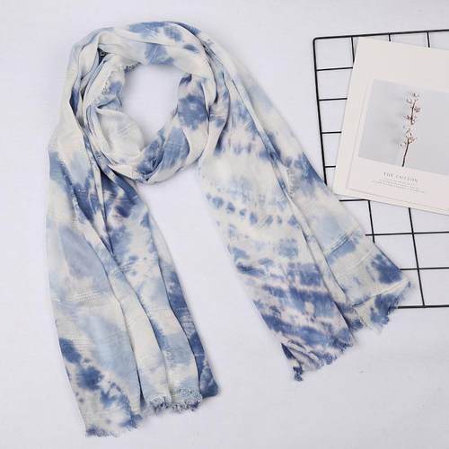 人棉条纹扎染围巾 棉麻复古旅游防晒短须丝巾外贸沙滩巾披肩长巾