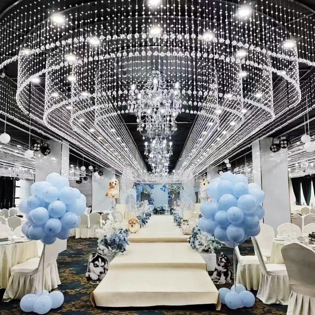 婚礼堂椭圆环铁艺吊顶婚庆道具舞台造型水帘菠萝珠串架子定制