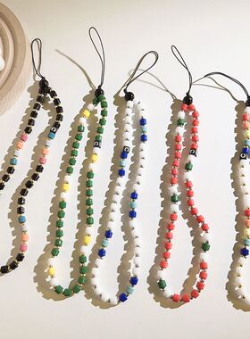 ins简约风手工细珠链条手提绳容易手机壳手机挂绳ccd相机串珠挂链