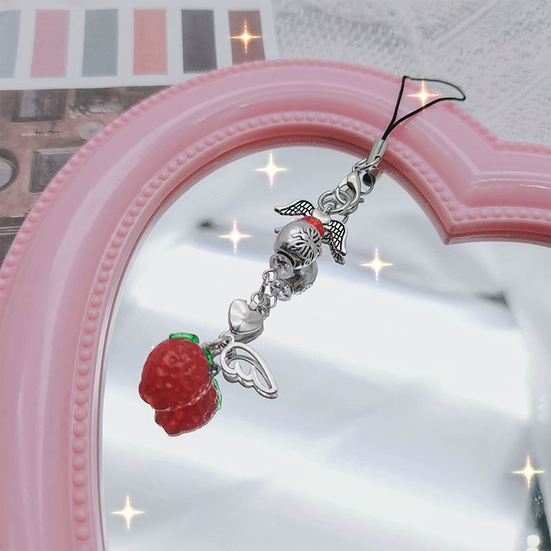 甜美少女心清新夏日天使翅膀琉璃草莓手机链ins百搭咕卡挂件挂饰