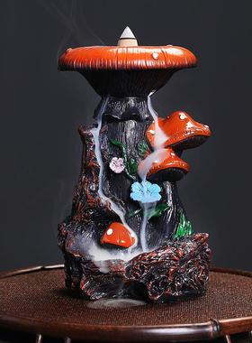 跨境欧式檀香沉香倒流香香炉 创意树脂蘑菇倒流炉家居饰品摆件定