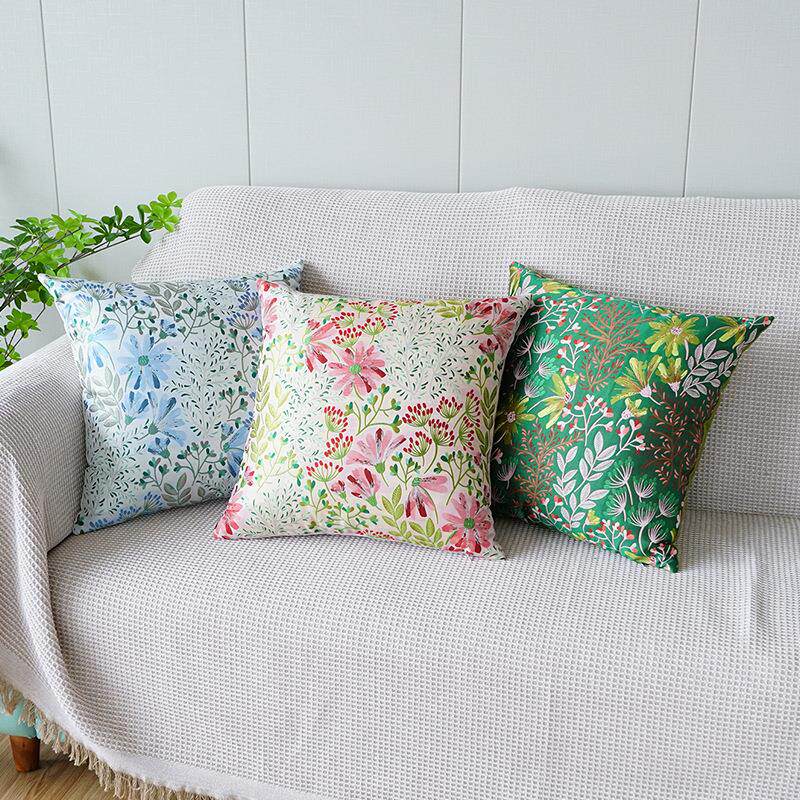 高密色织丝质提花抱枕套植物花卉靠垫套美式田园床头靠枕沙发抱枕