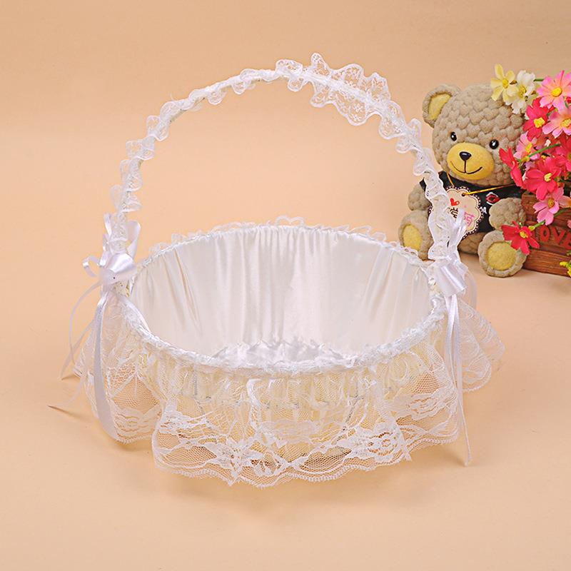 手提柳藤 竹编织婚礼花童花瓣篮子收纳水果篮蕾丝布艺定制定制