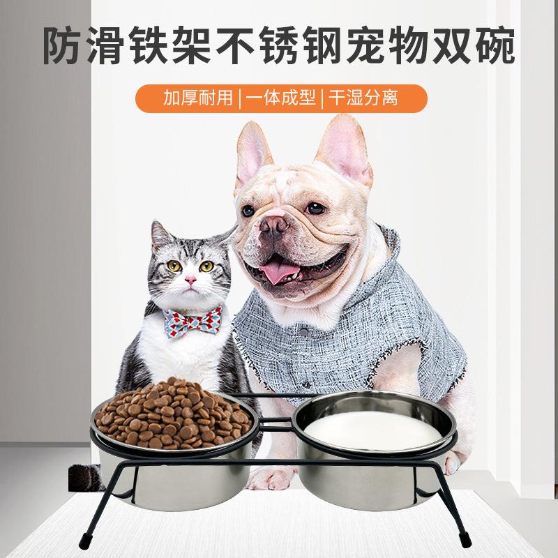 防摔耐磨不锈钢两碗架狗盆易清洗狗碗可拆卸宠物碗咬不坏猫碗定制