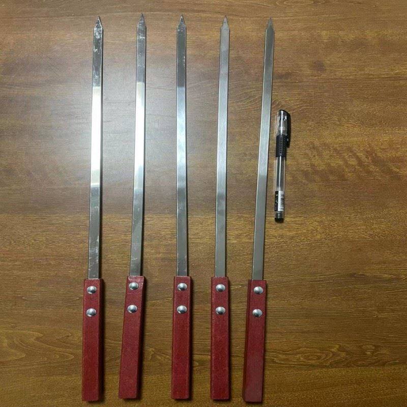 BBQ不锈钢烧烤签 不锈钢烧烤针竹制 金属烧烤签 竹签