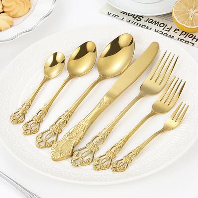 皇庭不锈钢刀叉勺浮雕镂空宫廷酒店西餐牛排刀叉甜品勺子餐具定制