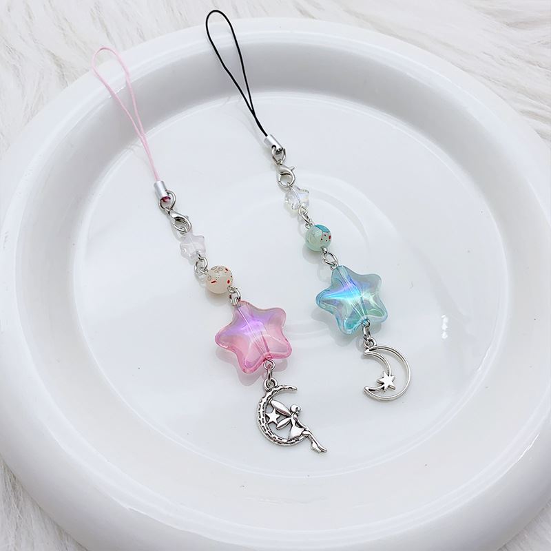 自制咕本链y2k镭射星星月亮精灵串珠少女心夏天U盘挂件情侣手机链