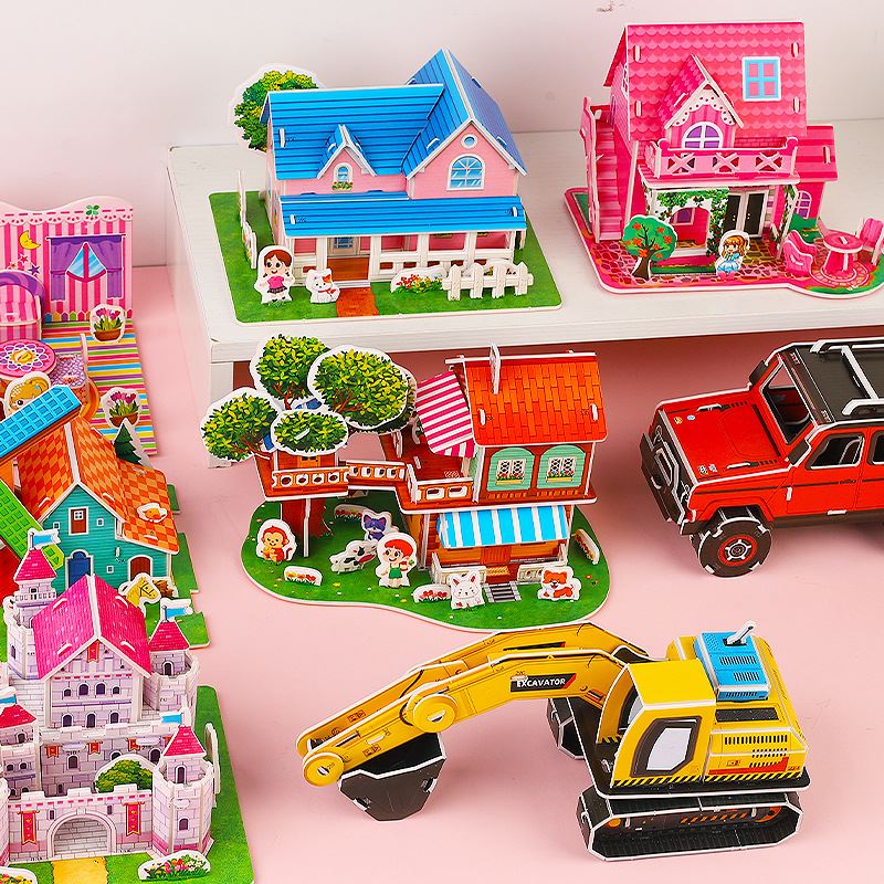 卡通3D立体拼图儿童早教DIY拼图益智玩具爆款地摊小礼品礼物