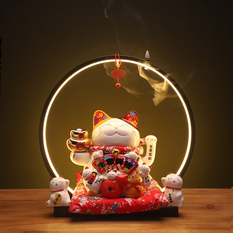 招财猫灯圈电动摇手摆件店铺开业大号日本陶瓷创意礼品收银台摆件