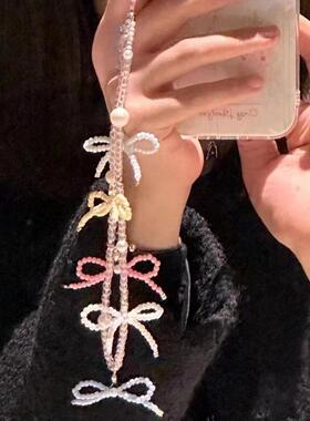 同款彩色蝴蝶结串珠手机挂链通用甜妹ccd相机钥匙扣可爱美