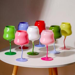 马卡龙高脚杯彩色扭扭奶油玻璃杯红酒杯糖果复古酒神中古杯子定制
