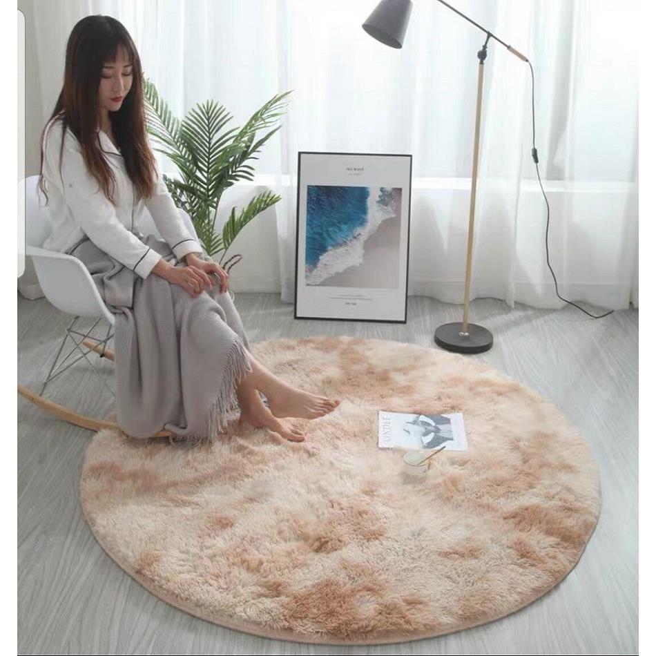 圆形扎染地毯渐变色网红同款床边长毛毯地垫房间装饰ins风格定制